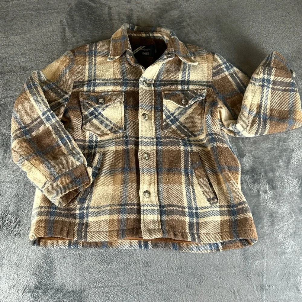 Vintage Sears Outerwear Jacket Mens Large Tan Plaid‎ Insulated Jacket 70s 80s